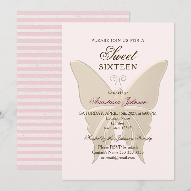 Modern Röda Rosa Sweet 16 Födelsedagsinbjudan Inbjudningar (Fram/baksida)