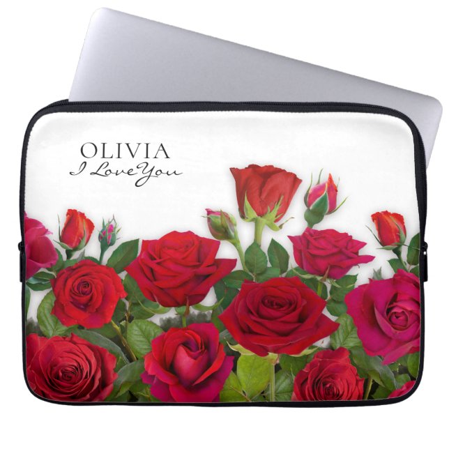 Modern Röda Rosor Trädgård Minimalistisk Namn Laptop Fodral (Framsidan)