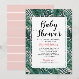 Modern Röda Rosor Tropisk Palmblad Baby Shower Inbjudningar