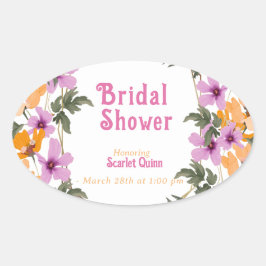 Modern röda vildblomma #2 bröllopsdusch ovalt klistermärke