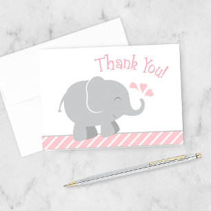 Modern Rödfärgad Grå Elefant Babyflicka Baby Showe Tack Kort