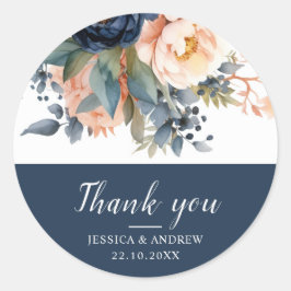 Modern rödfärgad och marin blå blommigt bröllop-gå runt klistermärke
