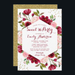 Modern rodna Burgundy blom- sötsak 16 Inbjudningar<br><div class="desc">Blommar rodna söt inbjudan 16 för rosor och burgundy för elegant som presenterar vattenfärg,  och guld- glitter för faux. En härlig design för ett modernt sweet sixteenfödelsedagsfestfirande. Använd de on-line mallfälten för att personifiera för din händelse.</div>