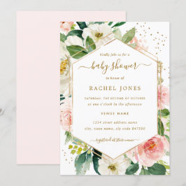 Modern rodna guld- blom- baby shower inbjudningar