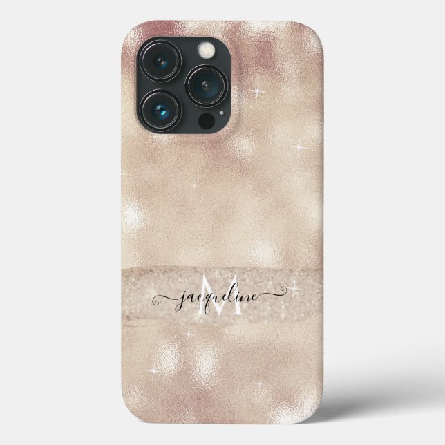 Modern Rodnad Glitter Rosguld Glitter Skript Namn (Baksida)