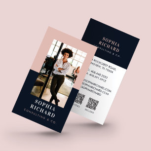 Modern Rodnad & Marinblå Professionell Affärsfoto Visitkort