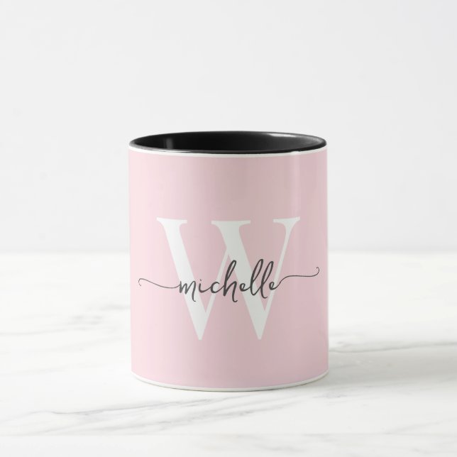 Modern Rodnad Monogram Namn Kalligrafi Skriftstil Mugg (Center)