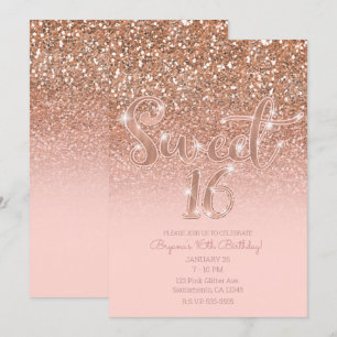 Modern Rodnad Rosa Glam Glitter Söt 16 Inbjudningar