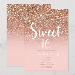 Modern Rodnad Rosa Glamour Glitter Söt 16 Inbjudningar
