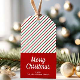Modern rödrandig jul presentetikett