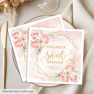Modern Rödröd Rosa Salvia Guld Blommig Sweet Sixte Pappersservett