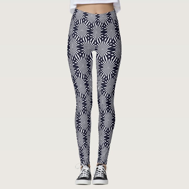 Modern Rolig Abstrakt Svart Vit Geometrisk Fyrverk Leggings (Framsida)