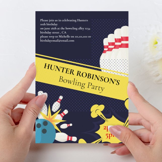 Modern rolig Bowling barnkalas  Inbjudningar (Skapare uppladdad)