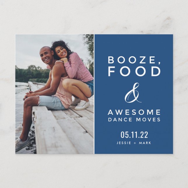 Modern Rolig Bröllops Sparad Datum Foto Meddelande Vykort (Framsida)