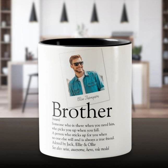 Modern Rolig Bror Definition Foto Två-Tonad Mugg (Modern Fun Brother Definition Photo Two-Tone Coffee Mug)