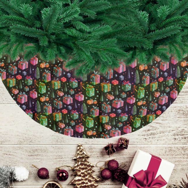 Modern Rolig Färgrik Julpresent Wintermönster Julgransmatta Borstad Polyester (Skapare uppladdad)