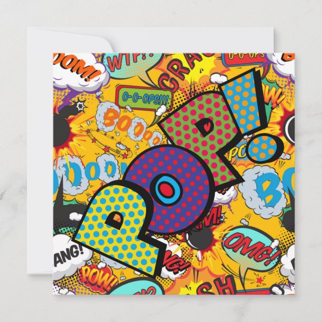 Modern Rolig Färgrik POP Serietidning Inbjudningar (Framsida)