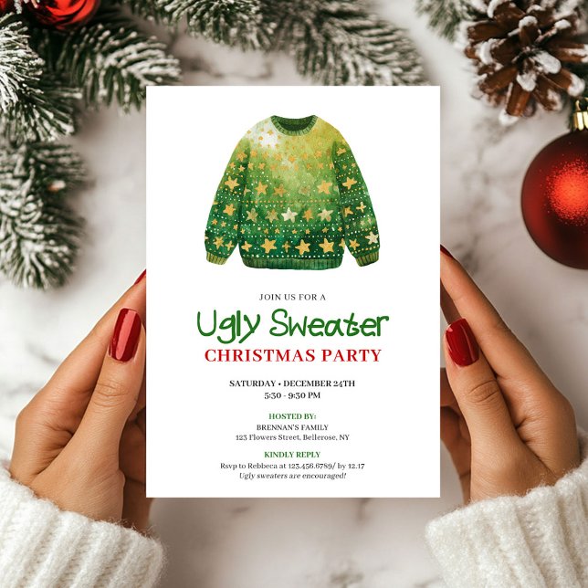Modern Rolig Fjultröja Julfest Kort (Modern Funny Ugly Sweater Xmas Party Card)