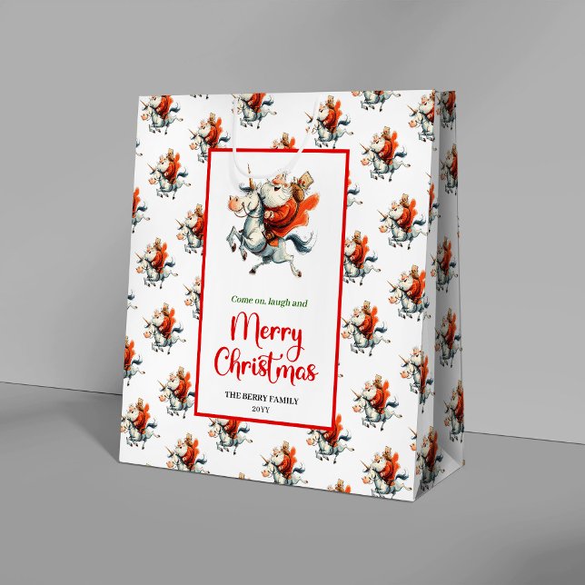 Modern rolig jul tomte vattenfärg festlig högtid  (Modern funny Santa watercolor festive holiday Medium Gift Bag)