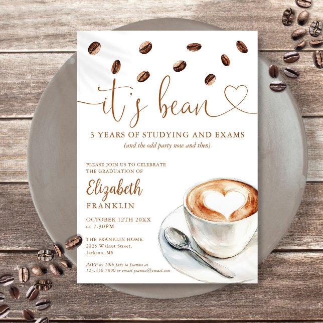 Modern rolig kaffetematisk examensfest inbjudningar (Modern Fun Coffee Themed Graduation Party Invitation)