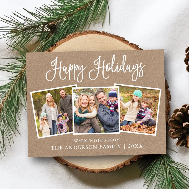 Modern rolig kalligrafi 3 Foto Kraft Semester Vykort (Customize to change your personalized text size or text style.)