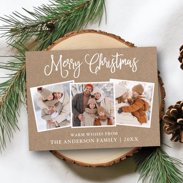 Modern Rolig Kalligrafi Jul Kraft 3 Bilder Vykort (Customize to change your personalized text size or text style.)