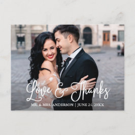 Modern rolig kalligrafi Kärlek och tack Bröllop  Vykort