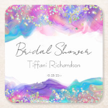 Modern Rolig Regnbåge Alkoholbläck Guldglitter