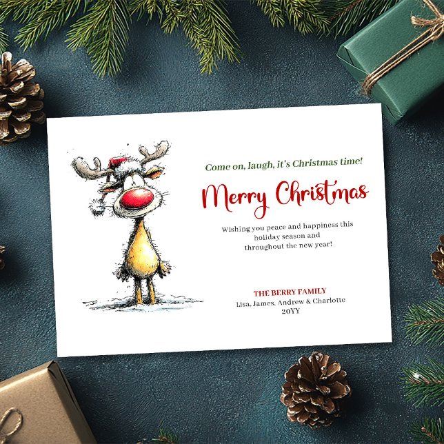 Modern Rolig Ren Julhälsningskort Julkort (Modern Funny Reindeer Christmas Greeting Card)