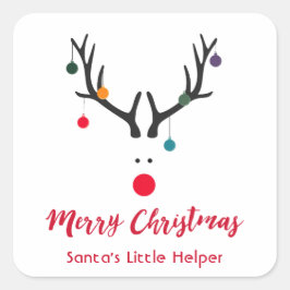 Modern rolig Santas helper renar på vitt Fyrkantigt Klistermärke