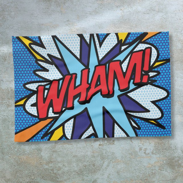 Modern Rolig Serietidning Pop Art WHAM Kökshandduk (Modern Fun Comic Book Pop Art WHAM Kitchen Towel)