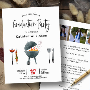 Modern Rolig Skript Enkel 3 Foto GRAD Grillfest Inbjudningar