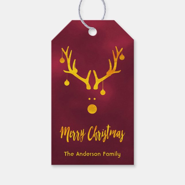 Modern rolig, söt jul, guld-renburgare presentetikett (Framsidan)