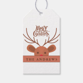 Modern rolig, söt julrenar på vitt presentetikett
