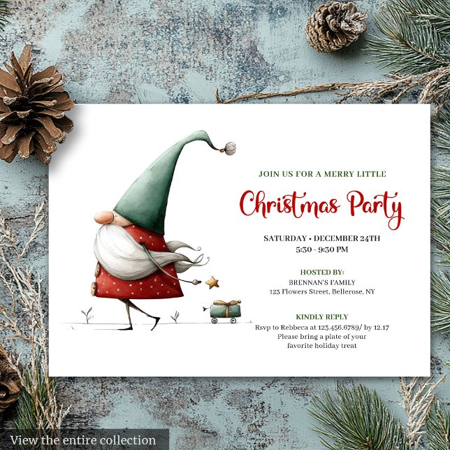 Modern Rolig Tomte Minimalistisk Julinbjudan Inbjudningar (Modern Funny Santa Minimalist Christmas Invitation)