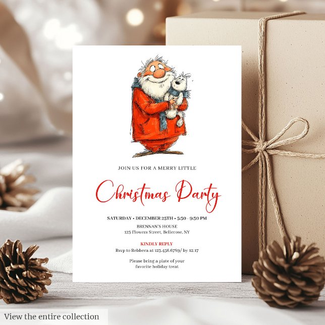 Modern Rolig Tomte Röd Grön Högtidlig Inbjudan (Modern Funny Santa Red Green Holiday Invitation)