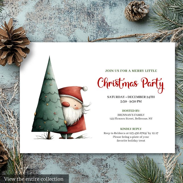 Modern Rolig Tomte Röd Grön Julinbjudan Inbjudningar (Modern Funny Santa Red Green Christmas Invitation)