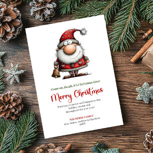 Modern Rolig Tomte Tecknad Julhälsning Julkort