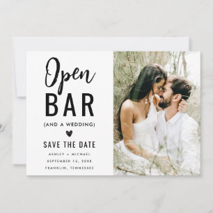 Modern Rolig Typografi Foto Öppen Bar Bröllop Spara Datumet