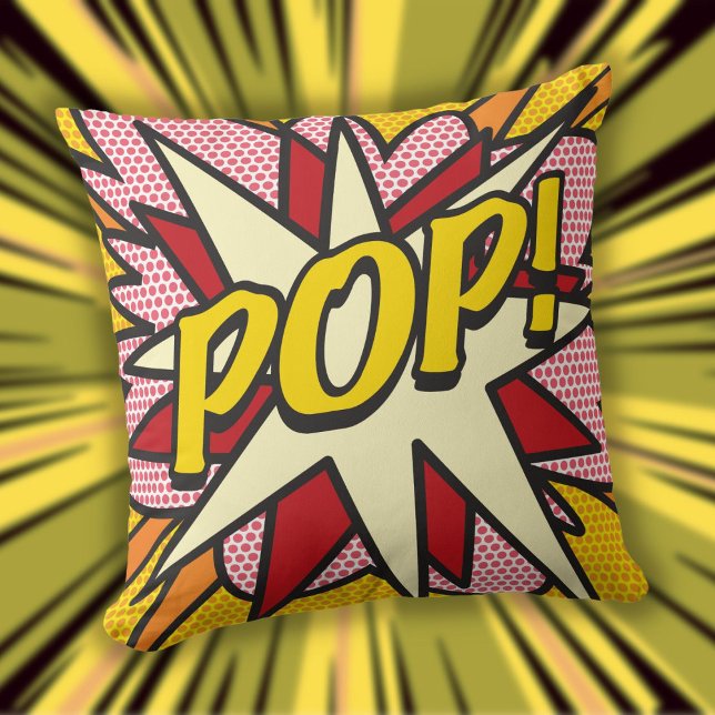 Modern Rolig Typografisk Geometrisk Tecknad POP Kudde (Skapare uppladdad)