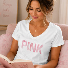 Modern Rolig Vattenfärg Rosa på Vit T Shirt