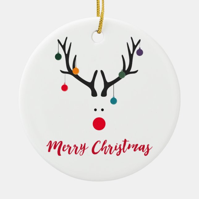 Modern roliga renar på vita God jul Julgransprydnad Keramik (Framsidan)