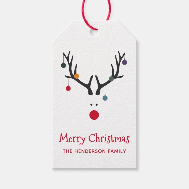 Modern roliga, söta julrenar presentetikett (Framsidan)