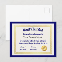 Modern Roliga Världens Bästa Pappa Certifikat Vykort