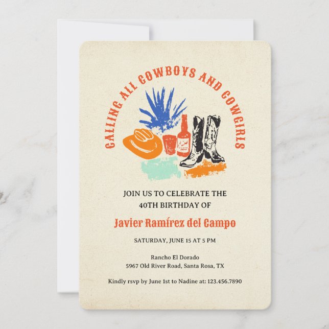 Modern Roligt Avslappnad Vilda western Cowboy Dese Inbjudningar (Framsida)