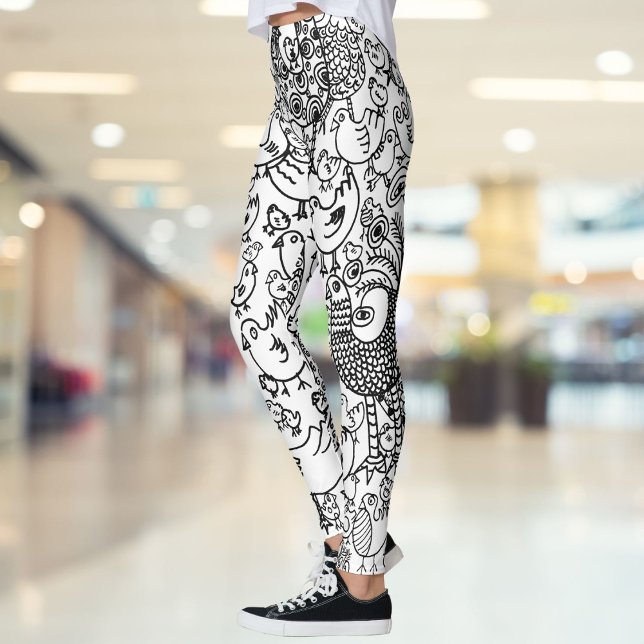 Modern Roligt Black and White Birds Mönster Leggings (Fun Black and White Birds Illustration Art Leggings)