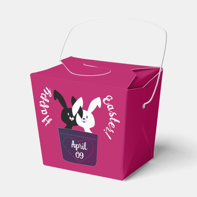 Modern Roligt Black White Bunnies på Magenta Påsk Presentaskar (Framsidan Sidan)
