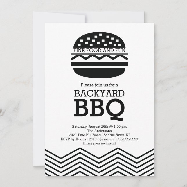 Modern Roligt Black White Chevron Barbecue Party Inbjudningar (Framsida)