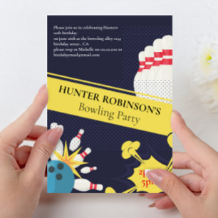 Modern roligt Bowling children party Inbjudningar