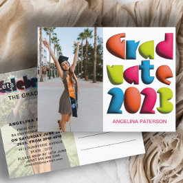 Modern Roligt Bright Färg Text Student Party Inbjudan Vykort